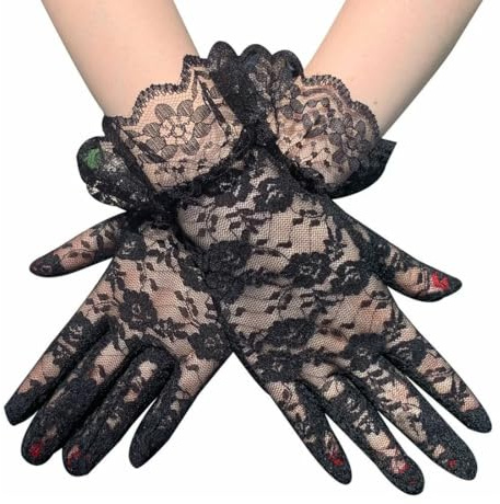 MIRKUZI Gants et moufles femme Gants en dentelle, gants en dentelle, gants en résille, gants pour femmes, gants en dentelle noire, gants en résille noirs, adaptés aux mariages, aux soirées déguisées
