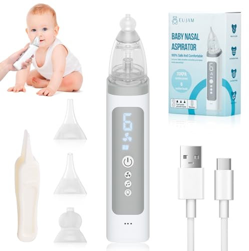 Elektrischer Nasensauger für Neugeborene, 6 Saugstufen, Nasensauger für Kinder, zum Saugen von Schleim für Neugeborene, mit 3 wiederverwendbaren Spitzen aus Silikon, Musik und Licht für kleine Babys