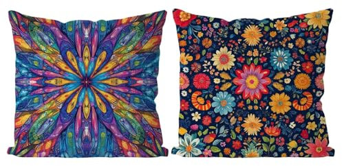 Coussin Exterieur Bohême Housse de Coussin Lot de 2 Mode Coussins Canape Taie Oreiller 45x45 Doux Carré Décoratif Housse de Canapé Coussins d'extérieur pour Decoration Chambre,Canapé,Chaise T4-810