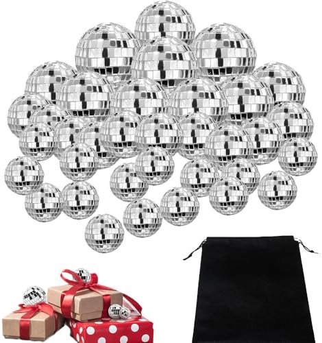 XFSRG 35 stycken discokula dekoration, miniboll, discodekoration, fasetterad sfär, spegel, reflekterande, ljuseffekt, fest, födelsedag, bröllopsdekoration (silver)
