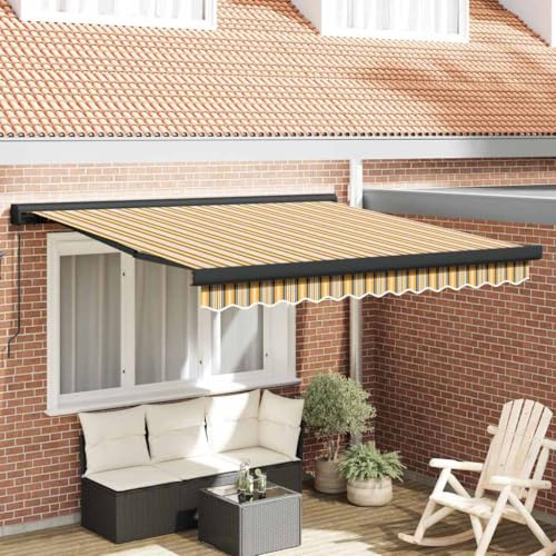 Mokuyary Infällbar markis flerfärgad 350 x 250 cm tyg och metall, klämmarkis med handvev, balkongmarkis solskydd för balkong terrass trädgård veranda – B