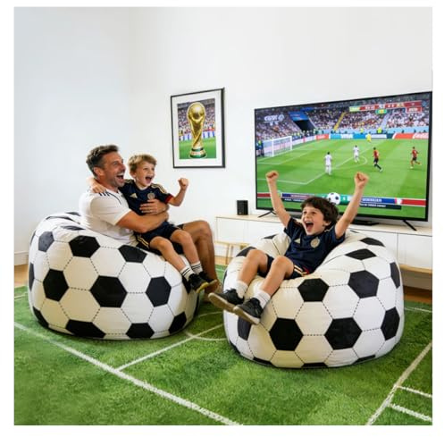 MinComfyWo 4FT Soccer Football Bean Bag Chair for Adults&Kids World Cup 2026 Gaming Lounge Sofa with Removable Washable Velvet Cover, Ideal for Game Day & Living Room Bedroom
