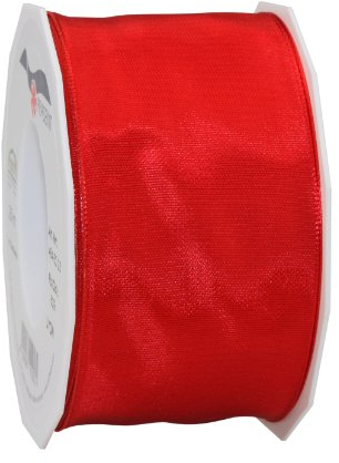 Präsent Lyon Band mit Drahtkante rot, 25 m Dekoband zum Verzieren & Basteln, 60 mm Breite, leicht biegsames Schleifenband, für Festliche Dekos zu besonderen Anlässen