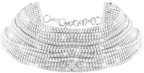 Nicute Rhinestone Choker Necklace Silver Layered Necklaces Jewelry Diamond Jewelry Accessories for Women