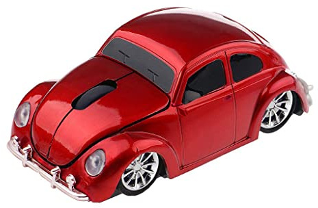 ECOiNVA VW Beetle Wireless Sports Car Shape Mouse Mice Computer Laptop PC Optical Mouse 2.4GHz Nano USB AAA Battery Power Glossy Surface LED Light (Red)