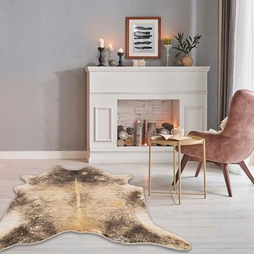 Gino Falcone - Emilia | Tappeto in Pelle Sintetica di Mucca | Imitazione Bovina | 130 x 170 cm | Marrone