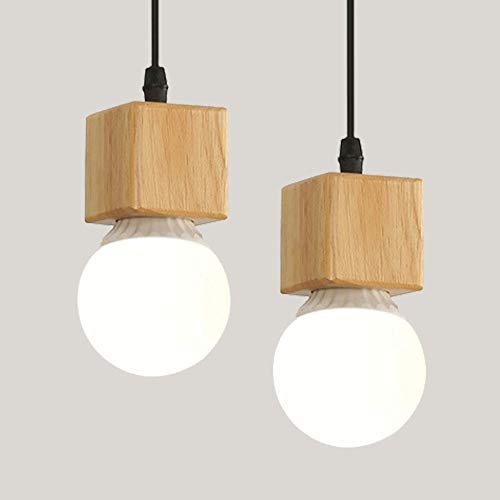Mengjay 2pcs Pendelleuchte Holz Esstischlampe 100cm Höhenverstellbare Hängelampe Holzlampe mit E27 Fassung für Esszimmer Küchen Wohnzimmer Restaurant Cafe (Ohne Glühbirnen) Typ A