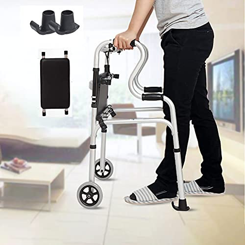 ADITAM Höhenverstellbarer, Faltbarer Gehwagen für ältere Menschen mit abnehmbarem Sitzkissen und 2 Schlitten für ältere behinderte Indoor-Teppichrollatoren Double The Comfort