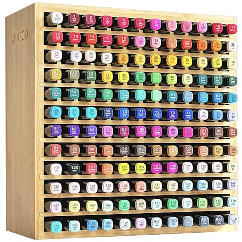 MinBoo Organiseur pour 144 marqueurs, fournitures d'art en bambou, marqueurs artistiques, stylos, crayons de couleur, pinceaux, organisateur de papeterie pour la maison, la salle de classe, le bureau,