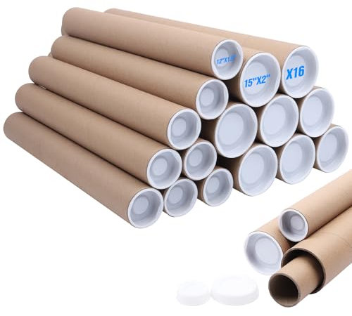 aromeili Versandrollen mit Kappen, 16 Stück, 5,1 x 38,1 cm und 3,8 x 30,5 cm, Kraftpapier-Posterröhren für Versand, Verpackung, runde Verpackung, Kartonversandtaschen, Kunstdrucke, Karten, Blaupause