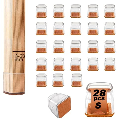 28 Pezzi Feltrini Quadrati per Sedie, Gommini in Silicone con Feltro, Proteggi Gambe per Mobili 13-23mm, Elastiche, Protezione Antigraffio(Piccolo)
