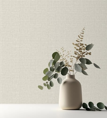 GAULAN 682868 - Papel pintado vinílico efecto textil con textura alto relieve color blanco roto perlado para pared salón cocina dormitorio pasillo mueble - Rollo de 10 m x 0,53 m