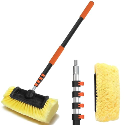 Buyplus 12FT Car Wash Brush with Long Handle, 12-Inch Soft Bristle, with Aluminium Telescoping Pole, for Cleaning Car, SUV, RV, Boats, House Siding, Floors, Solar Panels, and More