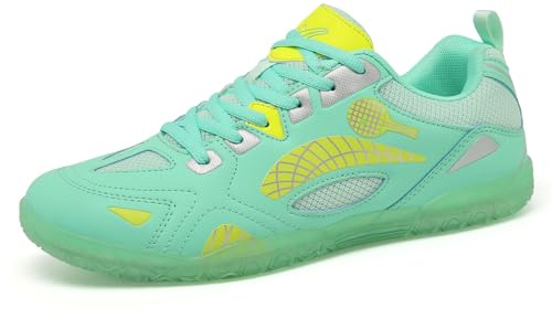 ZHENSI Tischtennis-Schuhe Hallenschuhe Für Herren Und Damen Flach rutschfest Bequem Badminton-Tennis-Sneaker,Grün,44 EU
