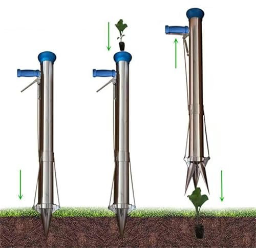 FDSGEEE Fioriera per bulbi con manico lungo, strumento per piantine di verdure, trapiantatore multifunzionale per piantine di ortaggi con impugnatura morbida e profondità 12 cm, comodo per piantare,