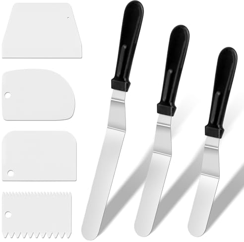 7-Piece Palette Set, Including Icing Spatula and Stainless Steel Angle Palette, Cake Scraper Cake Spatula for Spreading Cream, Baking Cakes and Cake Decorating