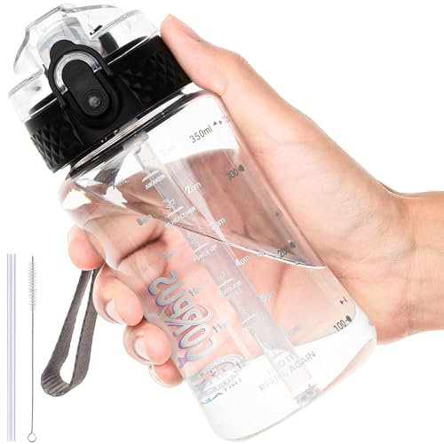 GOPPUS Borraccia per bambini da 350 ml/12 once con cannuccia Tritan borraccia con cinturino piccole bottiglie di succo per bambini con coperchio a scatto bottiglie per bambini a prova di perdite con