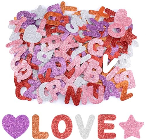 Hejo 196 Pièces Lettres Autocollantes en Mousse, 5 Couleurs Gommettes Autocollantes, Brillant Mousse Alphabet Enfant, Stickers Lettres Alphabet, Gommettes Adhesive pour Décoration(Poudre Blanche)