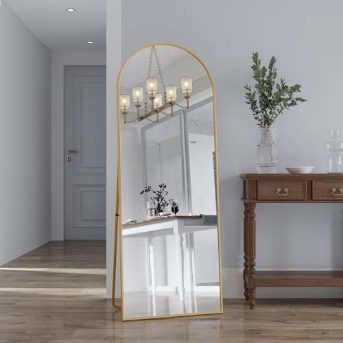 FOERPL Fotspeglar, 1 620 x 530 mm stor stående spegel för sovrum, kosmetisk välvd spegel med ram i aluminiumlegering, helkroppsspegel, vardagsrum (guld 1,62 M)