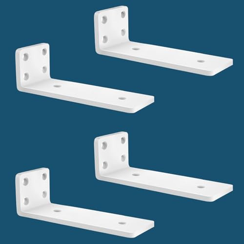 MLOQI 4 Piezas Escuadras para Estanterias, Soportes para Estantes, Escuadras Metalicas de L, Grueso de 5 mm con Tornillos Capacidad de Carga 50 kg (Blanca 20 cm)