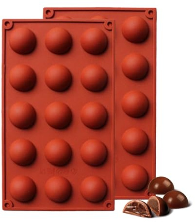 15 Cavity Silicone Moulds Semi Sphere, MKNZOME 2Pcs Semicircle Dome Silicone Chocolate Molds, Silicone Baking Moulds for Making Chocolate, Cake, Jelly, Dome Mousse,Candy,Ice Cream Bombes