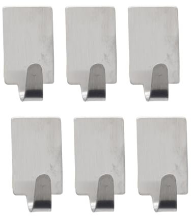 VNEST® 6Pcs Small Stainless Steel Adhesive Hooks – Heavy-Duty Wall Hooks, Waterproof & Damage-Free, Ideal for Kitchen, Bathroom, Office, Home Organization (Rectangle)