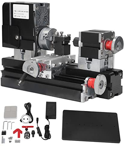 Brilluxa Mini Kit de Torno 60W 12000RPM, Máquina de Micro Torno de Alta Potencia, Torno Giratorio de Metal con Portabrocas