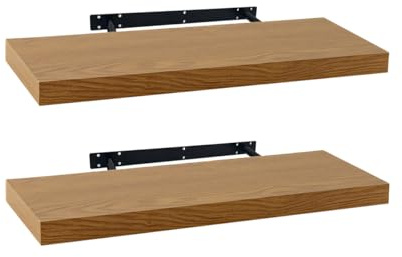 LOLAhome - Set de 2 Baldas Flotantes para Pared de Madera Color Roble de 60x23,5 cm. Estantes de Pared Resistentes y Decorativas sin Agujeros Visibles para Salón, Cocina, Oficina o Dormitorio