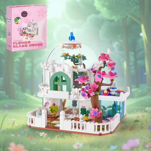 Charmofun Kit de Construcción de Casa de Flores, 731 Piezas Casa Bloques de Construccion con Luz LED, Casa de Flores de Construcción con Plantas Modelo, Casa de Flores Bonsai para Niños 6+ Años
