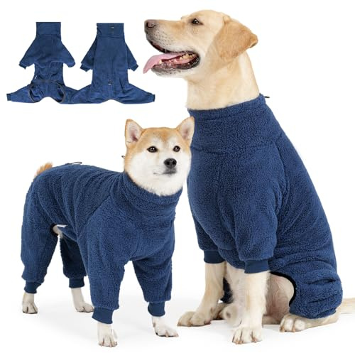 BT Bear Vestiti invernali per cani, caldo pigiama in pile per cani, tuta intera per animali domestici, abbigliamento per cani di taglia media e grande, blu, XL