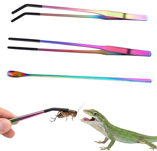 LXUEJIE 3 Stück Edelstahl Aquarium Pinzette Fütterlöffel, 27 cm Edelstahl Futterzange für Reptilien Futterpinzette mit Gummikopf Lange Aquarium-Pinzette für Eidechsen Wasserpflanze Pflanzenpinzette