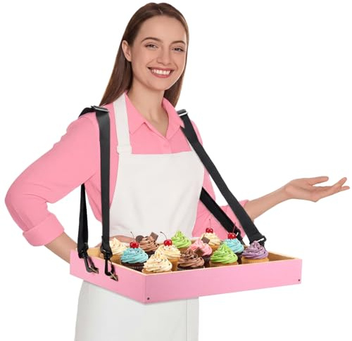 Teenyyou Wooden Snack Trays with Strap,Usherette Trays, Pink, Spaces