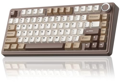 AULA F75 75% Wireless Mechanical Keyboard, Hot Swappable Creamy Keyboard, Pre-lubed Linear Switches, 2.4GHz/Type-C/BT5.0, RGB Backlit Gaming Keyboards(White&Brown)