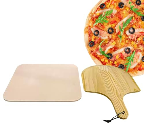 Generisk pizzasten – tegel för bröd, pizzabakform | värmebeständig fyrkantig iolite-kordierit pizzasten med träspade för bröd, kex, grillning