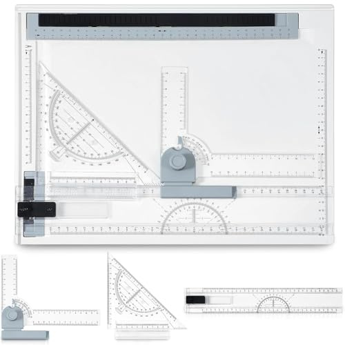 NEWFUN Tablero de Dibujo A3 Multifuncional,con Regla Transparente y Movimiento Paralelo y Angulo de Medición Ajustable para Estudiantes, Ingenieros, Arquitectos，dibujo técnico A3