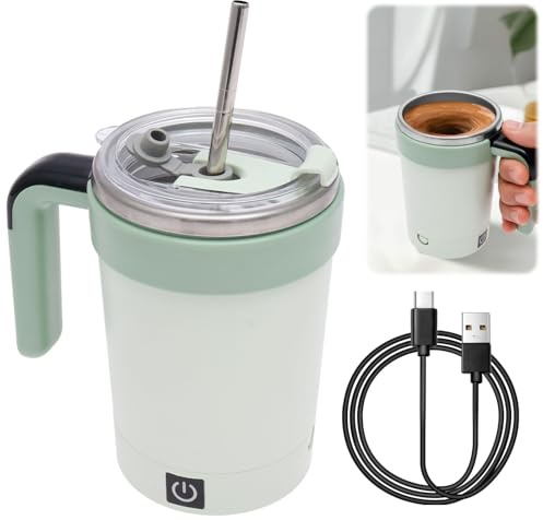 Magnetische Selbstrührende Tasse 380ml Selbstrührender Kaffeebecher mit Deckel USB Intelligente Kaffeetasse Automatik Rührbecher Temperaturanzeige für Kaffee Milch Andere Getränke (Hellgrün)