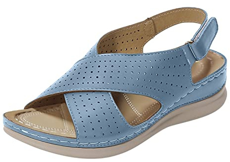 Generico Sandali Donna Estive Eleganti Comodi Hook&Loop In Spugna Con Tacco A Zeppa Estate Per Camminare Trekking Ciabatte Spiaggia Da Sandalo Sportivi Confort Estivo Elegante Estivi 43 Blu 41