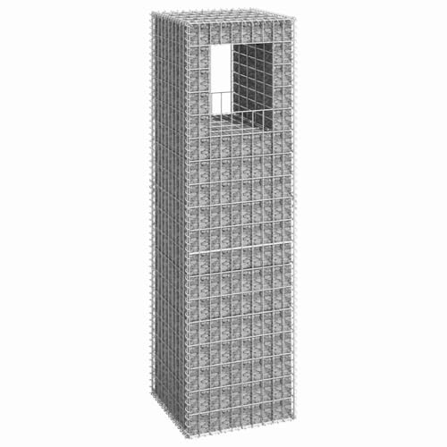 Gabion Basket Post 19.7 x 19.7 x 70.9 Inch, Heavy Duty Iron Garden Gabion Cage for Retaining Wall, Landscaping Stones and Gravel Support, Silver