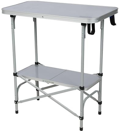 Eurohike Peak Folding Utility Table with 2 Shelves & Sturdy Steel Frame, Portable, Collapsible, Lightweight & Compact Furniture with Carry Bag, Ideal for Camping, Festivals and Garden Barbecues