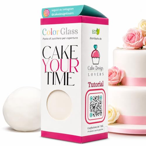Cake Design Lovers COLORGLASS Pasta di Zucchero da copertura Professionale, Alta Elasticità, Effetto Liscio, Gluten Free, Vegan, per Wedding Cake 1kg
