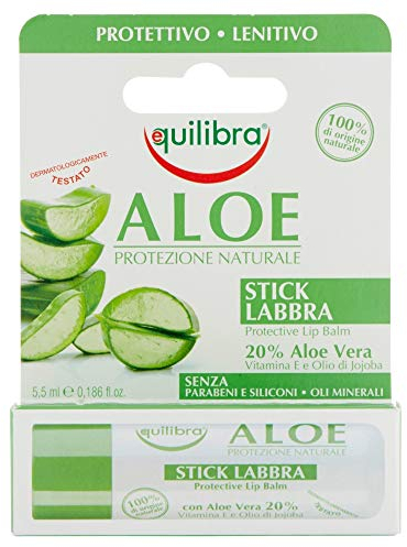 Equilibra Viso, Aloe Stick Labbra, Stick Labbra a Base di Aloe Vera, Idratante Labbra che Crea un Velo Protettivo Contro Gelo, Disidratazione, Sole e Vento in Ogni Stagione, 5,5 ml