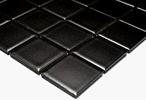 Mosaïque carrée unie noir mat carreau en céramique, format mosaïque : 48 x 48 x 6 mm, taille de la feuille : 306 x 306 mm, 1 feuille/tapis