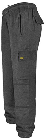 Mens Combat Cargo Work Tracksuit Jogging Bottoms with Knee Pad Pockets Size S to 5XL by MIG - Fleece Pants (4XL - 54/56 Waist, Charcoal)