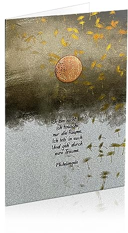 metALUm exklusive Trauerkarte B6 Doppelkarte Klappkarte mit 3D-Harz-Beschichtung und Goldfolie veredelt ohne Innentext mit weißem Umschlag – Zitat Michelangelo