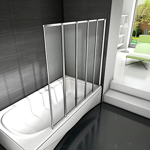 Mamparas de Bañera Biombo Plegable Cristal 4mm Gris Mate 5 veces plegable 120x140cm