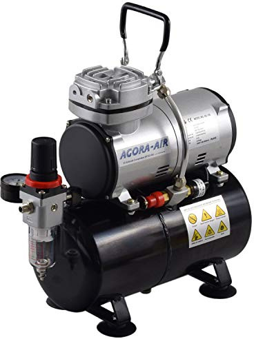 Agora-Tec® Airbrush Compressor AT-AC-4.2 Kompressor für Airbrushanwendungen mit 4 bar und 21,6l/min, inkl. 3,0 L Tank, inkl. Kondenswasserfilter und Druckregler (Version 2.0)