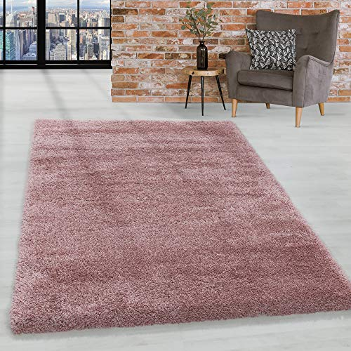 HomebyHome Shaggy Teppich Wohnzimmer 140 x 200 cm - 50 mm Florhöhe Hochflor Wohnzimmerteppich Rosa Extra Weich und Flauschig - Langflor Teppiche für Schlafzimmer, Küche, Flur - Carpet, Halı