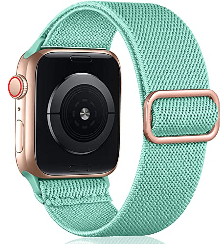 Oielai Solo Loop rem kompatibel med Apple Watch-rem 44 mm 45 mm 42 mm 49 mm, justerbar nylonflätad sportrem för iWatch SE serie 8/7/6/5/4/3/2/1, 42 mm/44 mm/45 mm, turkosgrön