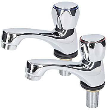 Fontastock URBEL FSKFGB004 Set de 2 robinets individuels pour lavabo, eau froide/eau chaude, supports de fixation, poignée en zinc et corps en laiton