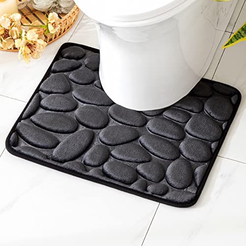 MIULEE WC Teppich Badematte Memoryschaum Badezimmerteppich rutschfeste Badteppich Wasserabsorbierend Badvorleger Schnelltrocknend Waschbar Duschvorleger für Toilette 50x40cm Schwarz